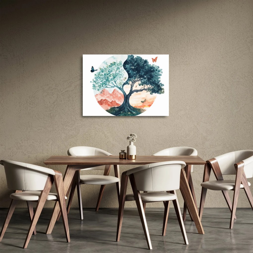 Üveg kép – Akvarellfa tele élettel (70x50 cm)