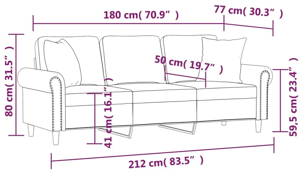 3 személyes sárga bársony kanapé díszpárnákkal 180 cm