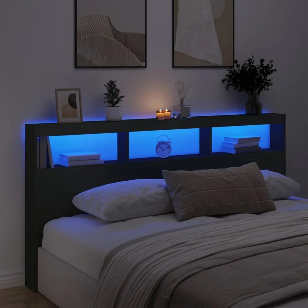 fekete áthidalószekrény LED-világítással 200 x 17 x 102 cm