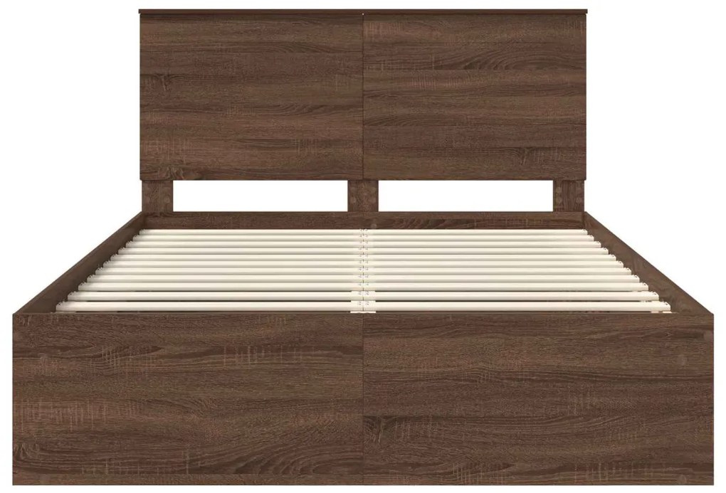 vidaXL Ágykeret fejtámlával Barna Tölgy 140 x 200 cm Tömör fenyőfa