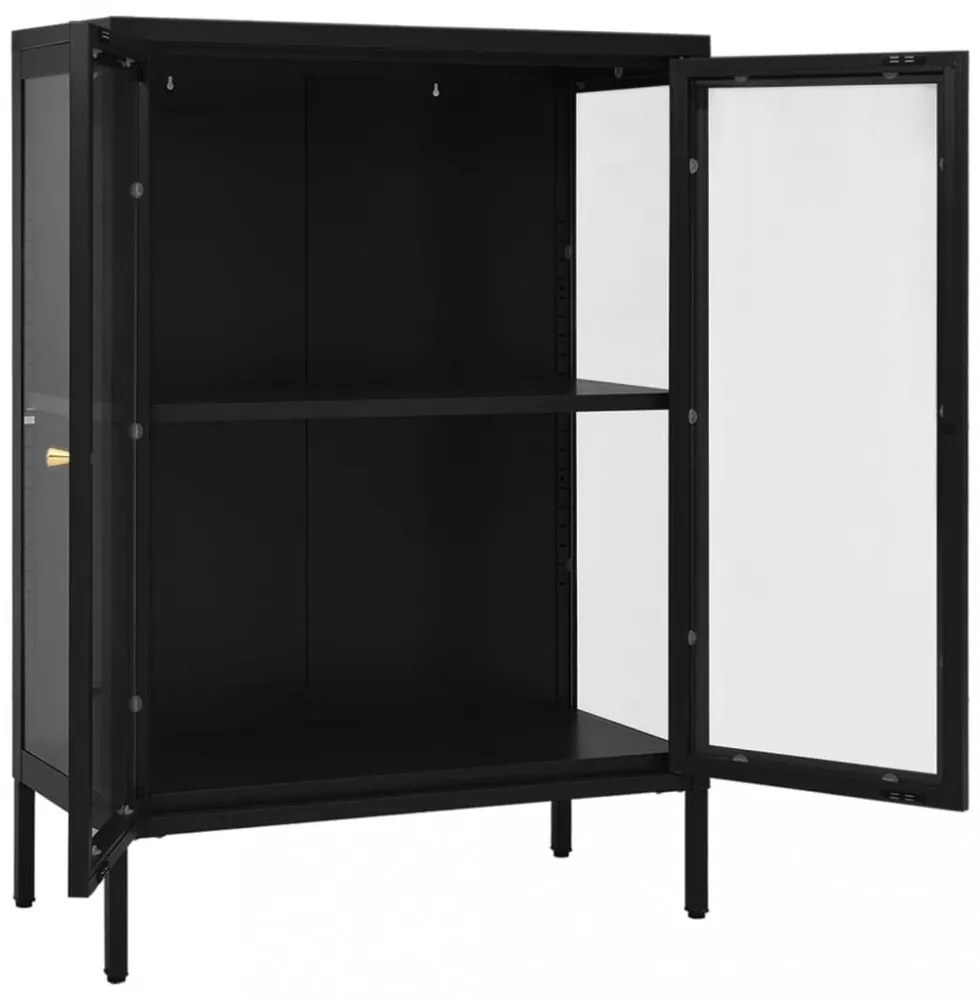 fekete acél és üveg tálalószekrény 75 x 35 x 105 cm