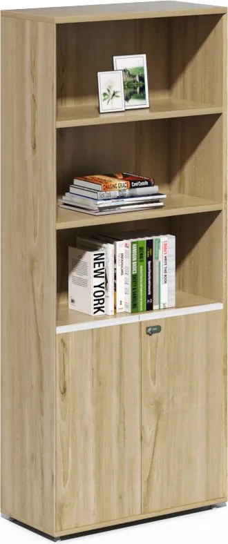 Houseland Profit Pro 04 magas irodai szekrény, natúr tölgyfa