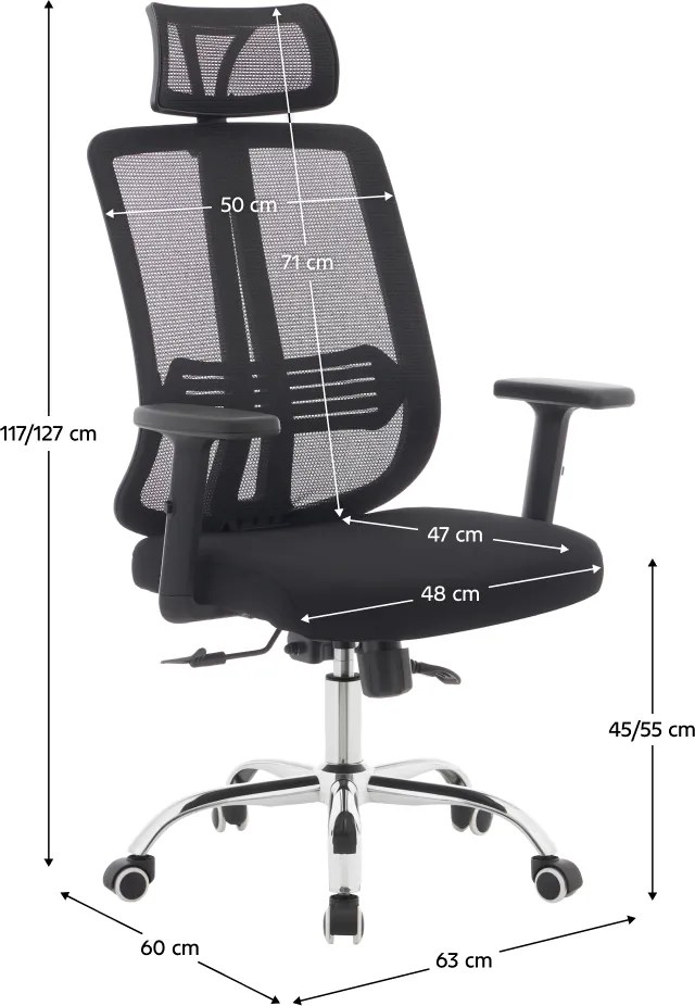 Irodai szék, fekete/króm, teherbírás 150 kg, DUVAL