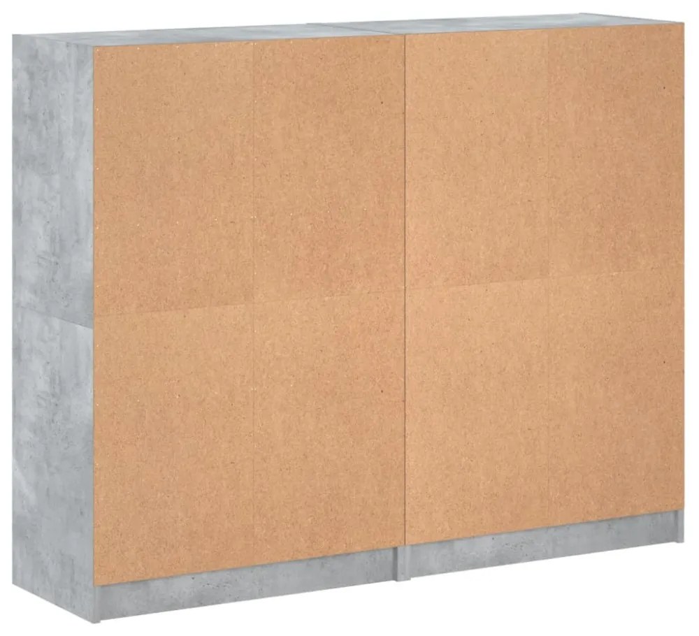 betonszürke szerelt fa könyvespolc ajtókkal 136 x 37 x 109 cm
