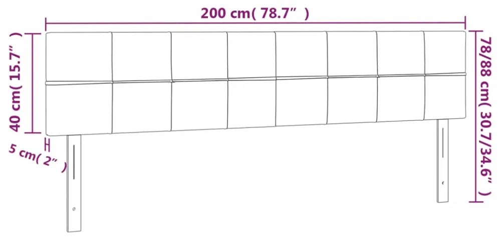 sötétszürke bársony LED-es fejtámla 200x5x78/88 cm
