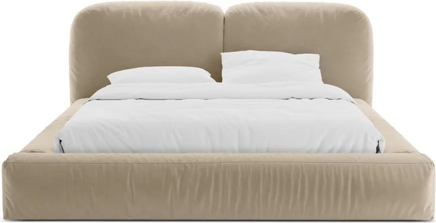 Bézs kárpitozott ágyneműtartós franciaágy ágyráccsal 200x200 cm Martina – Micadoni