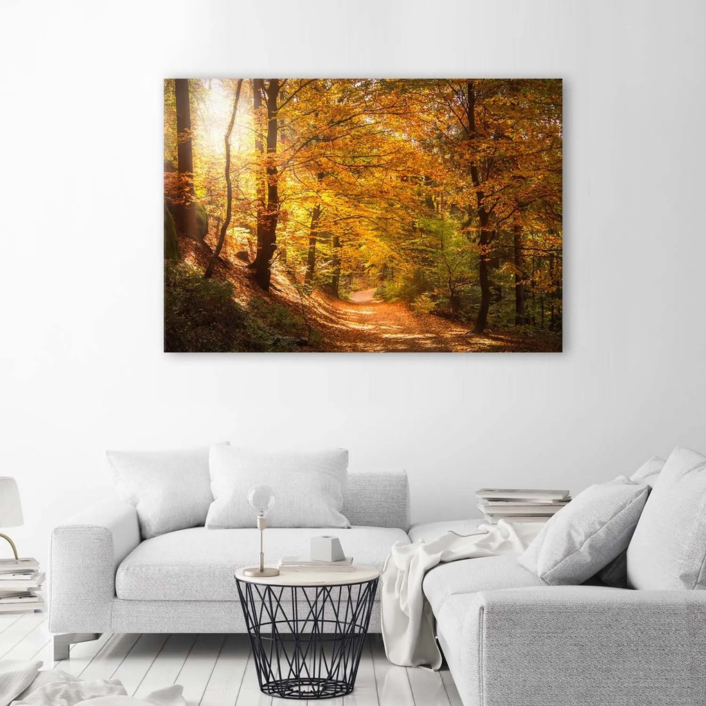 Gario Vászonkép Levelek egy erdei ösvényen Méret: 100 x 70 cm