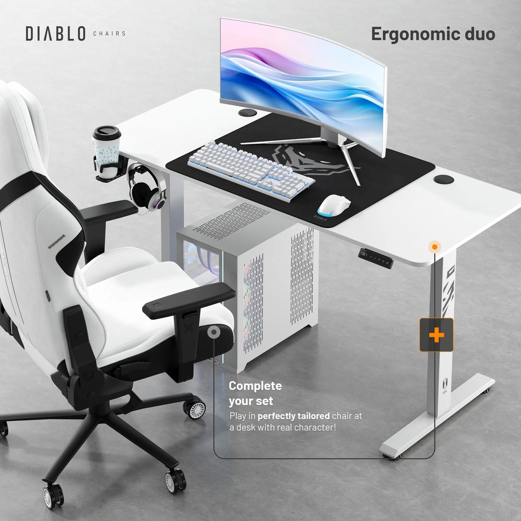 Magasságban állítható íróasztal 140 cm fehér: Diablo X-Tensio 1400