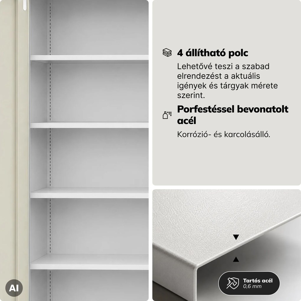 Fém irodai szekrény kódzárral, szürke, sonoma tölgy, 900x1850x400 mm: DANIEL Eco Design