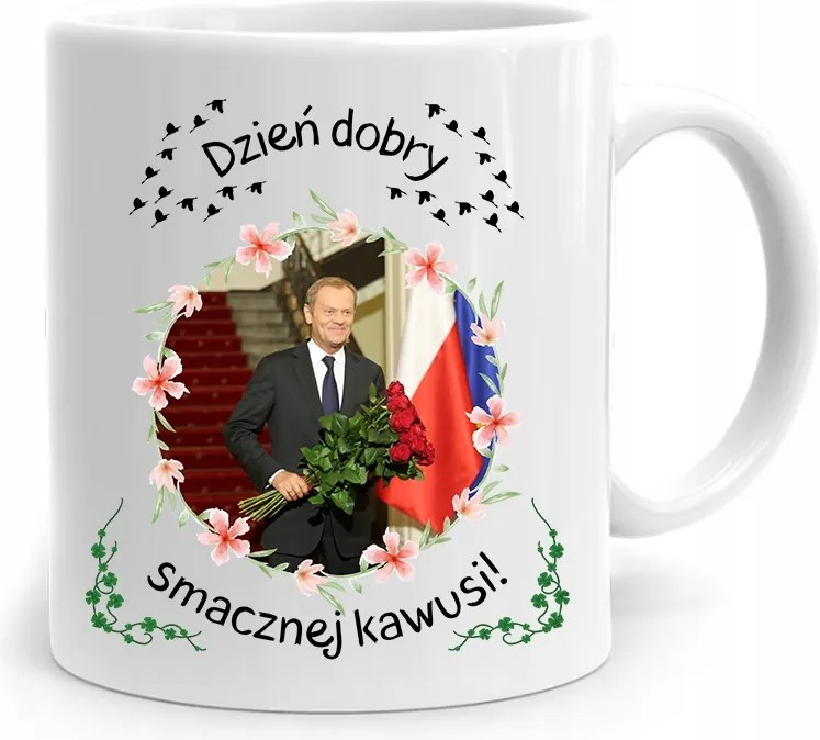 Donald Tusk Bögre Jó Étvágyat Kívánó Platformmal, fényképes nyomattal