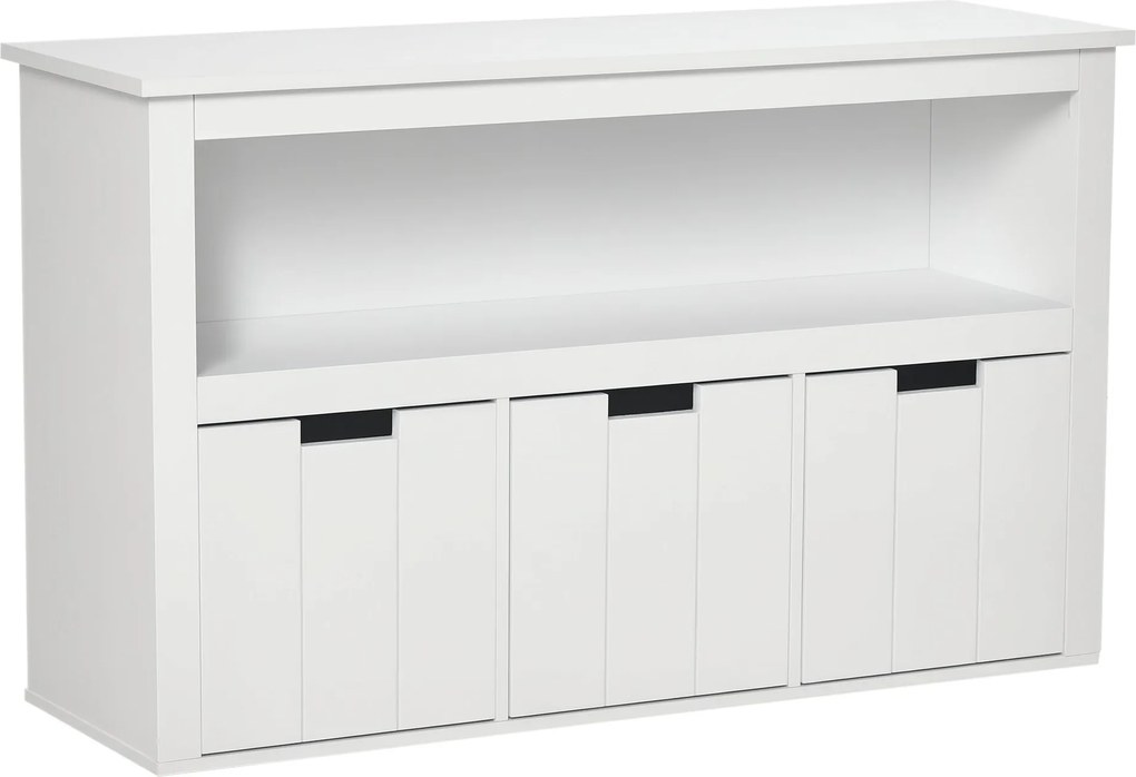 HOMCOM Nappali Oldalszekrény 3 Levehető Fiókkal és Nyitott Polcokkal Könyvekhez, Játékokhoz – Segédtároló Hálószobába és Konyhába 102x33x61,5 cm Fehér