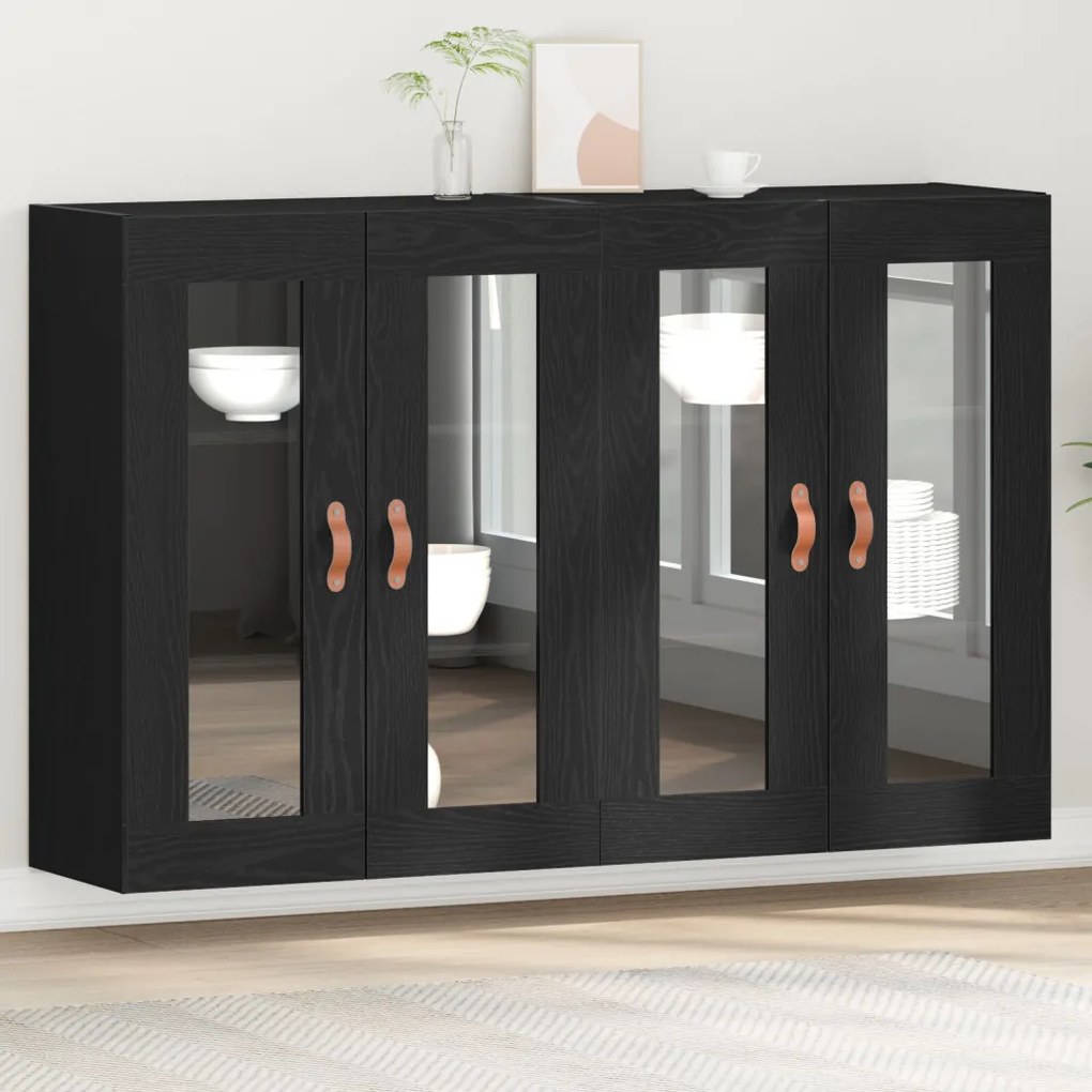 Fali Szekrények 2 db Fekete Tölgy 69,5x34x90 cm Gyártott Fa