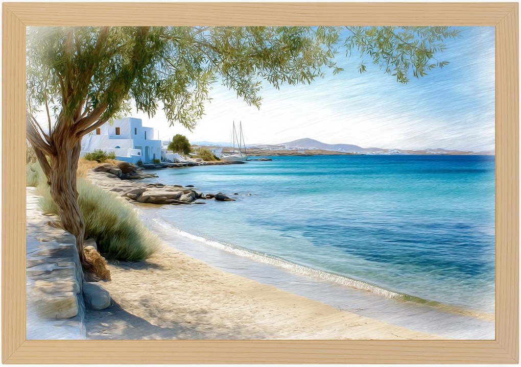 Poszter Keret Fa Mediterrán Tengerpart Türkiz Olíva 60x40