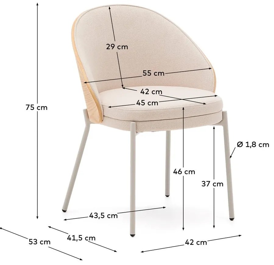 Krémszínű-natúr színű étkezőszék Eamy – Kave Home