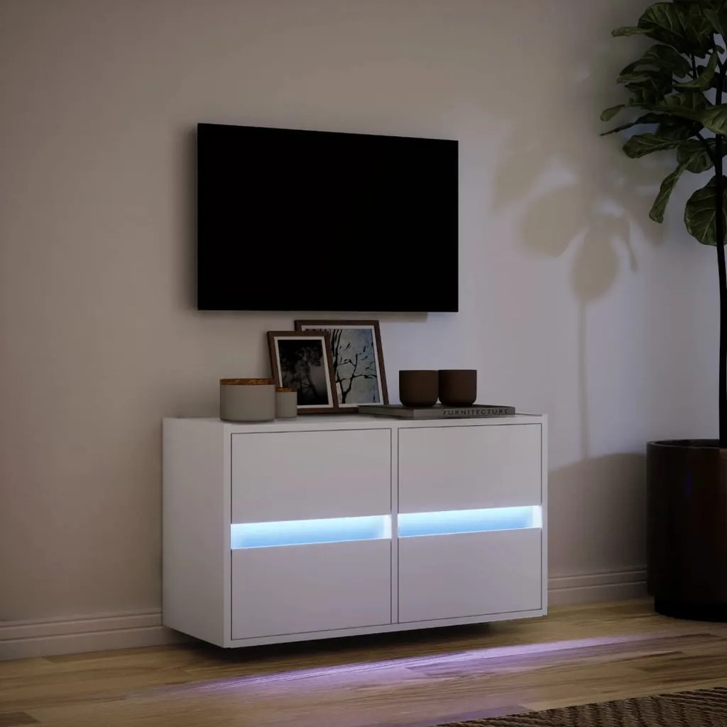 fehér falra szerelhető TV-szekrény LED-lámpákkal 80x31x45 cm