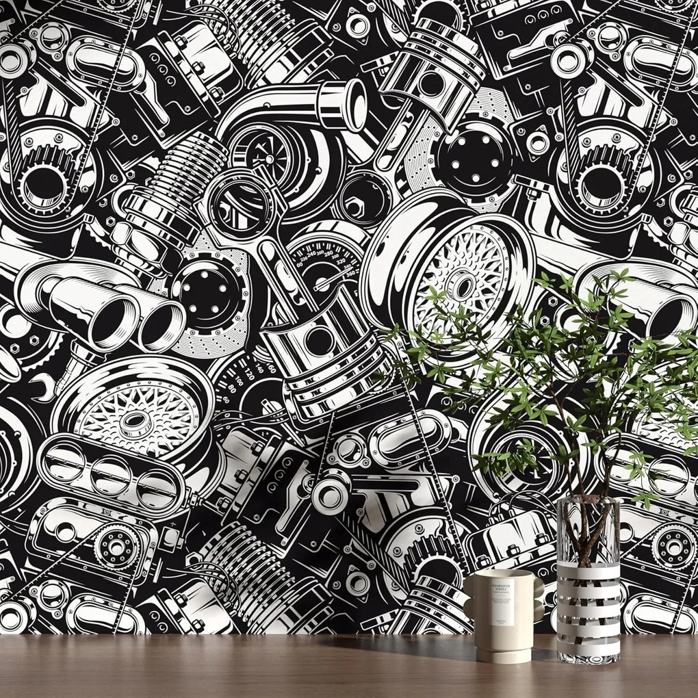 Vinil tapéta 44,5x300 cm öntapadós vízálló fekete-fehér