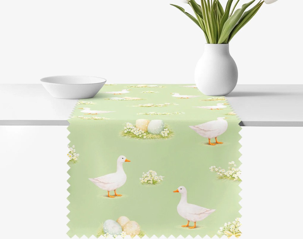 Goldea húsvéti teflonos asztali futó - libák és húsvéti tojások 20x140 cm