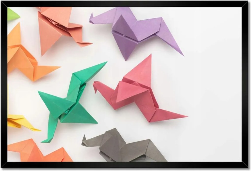 Poszter keretben 60x40 Színes origami madarak