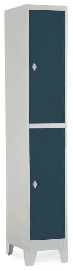 Fém szekrény - 2 doboz, 38 x 45 x 195 cm, fix lábakkal, lakathoz zár, antracit - ral 7016