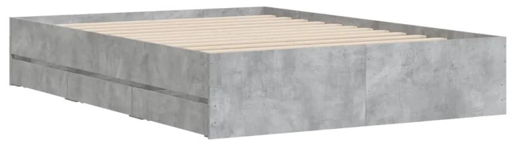 betonszürke szerelt fa ágykeret fiókokkal 120 x 200 cm