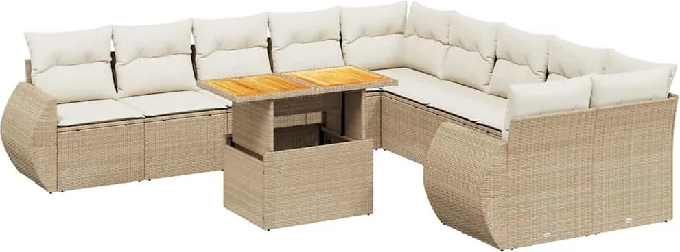 vidaXL 11 részes bézs polyrattan kerti ülőgarnitúra párnákkal
