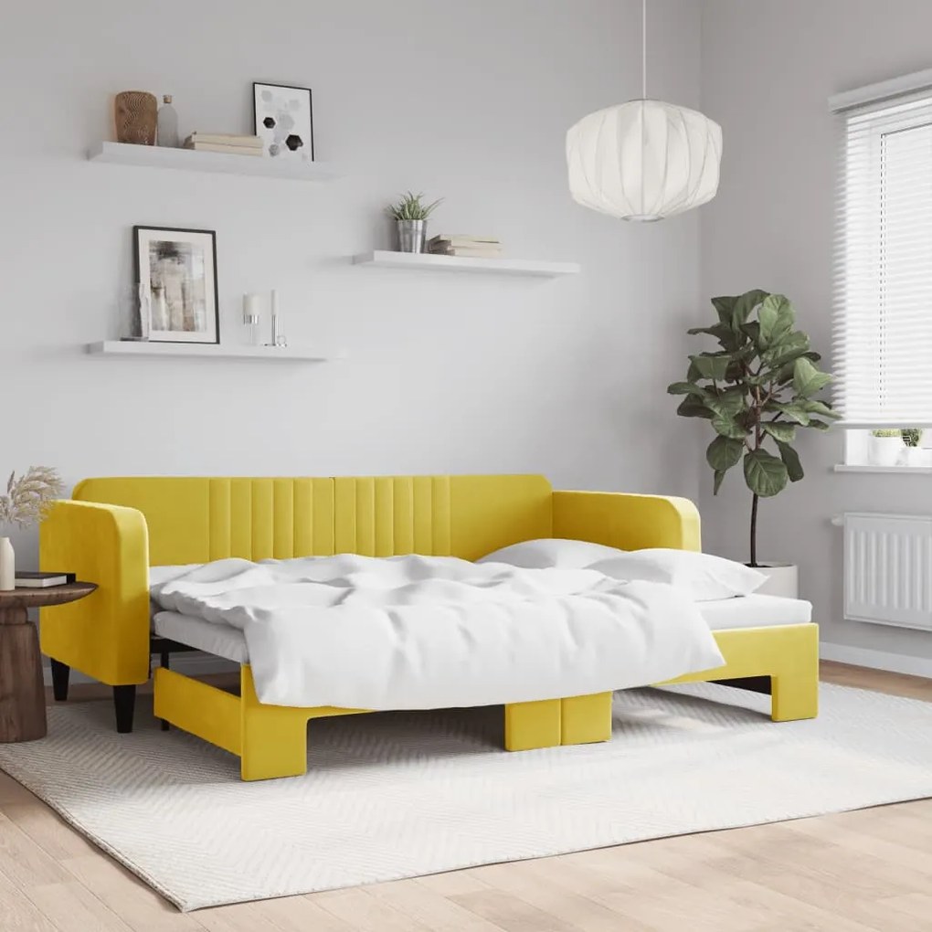 sárga kihúzható bársony heverő 80 x 200 cm