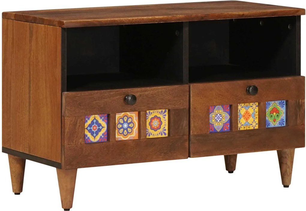vidaXL Dohányzóasztal fiókkal Barna 80 x 54 x 40 cm Tömör Mangófát