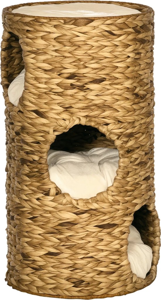 PawHut Kaparófa, 73 cm Magas Macska Torony 3 Búvóhellyel, Kaparófa Párnával, Vízi Hínárból Készült Macska Torony 3,5 kg-ig, Világos Barna | Aosom