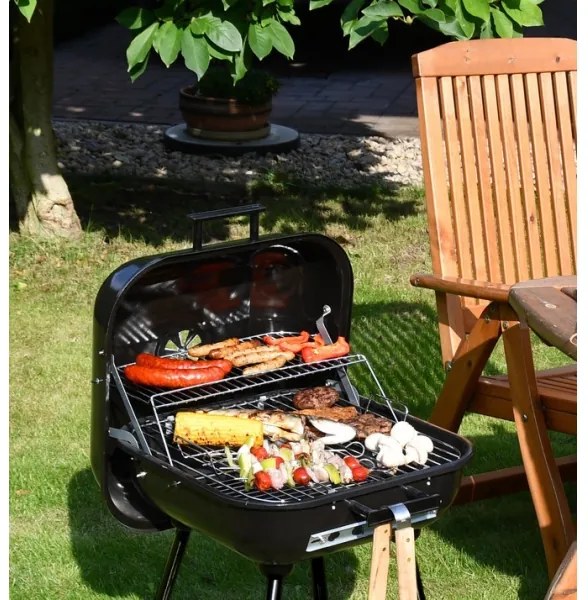 Hordozható faszenes grillsütő fekete