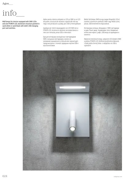 Redo 01-1499 - LED Fali spotlámpa AGOS LED/6W/230V + LED/3,2W USB fehér