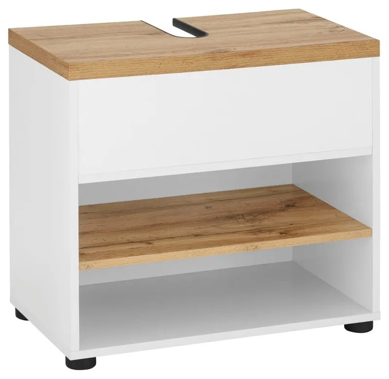 Fehér mosdó alatti szekrény tölgyfa dekorral 60x57 cm Thessa – Støraa