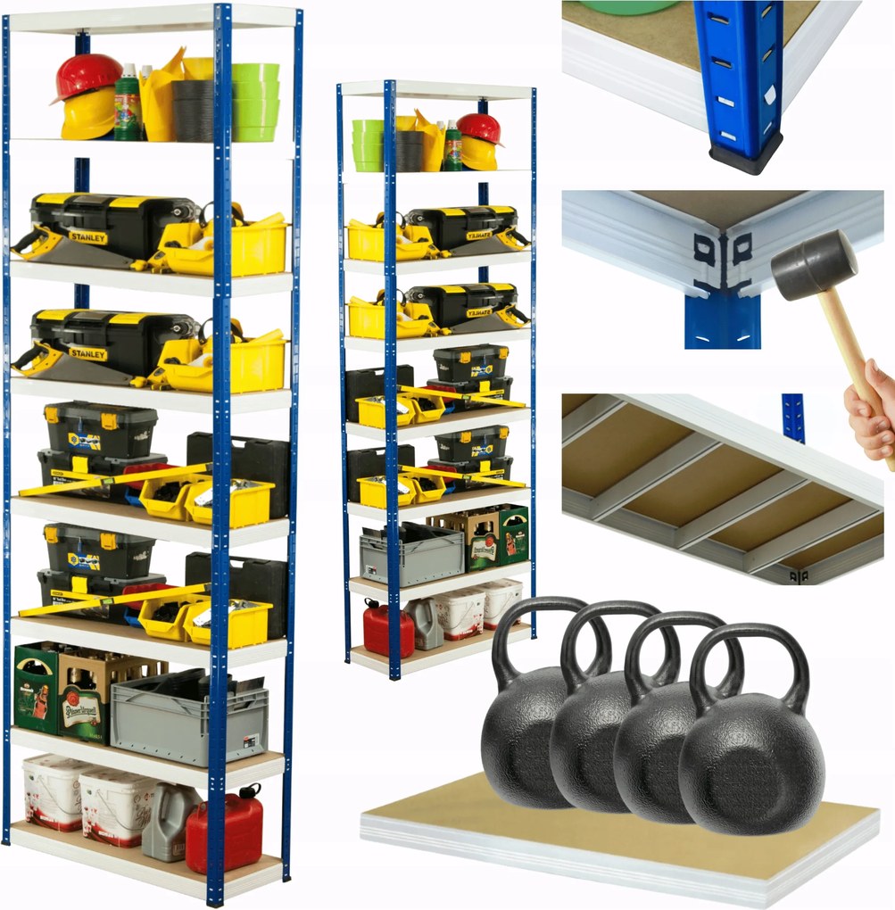 Tárolószekrény fém állvány Helios 270x110x35cm 8Px400kg Tömör Magas