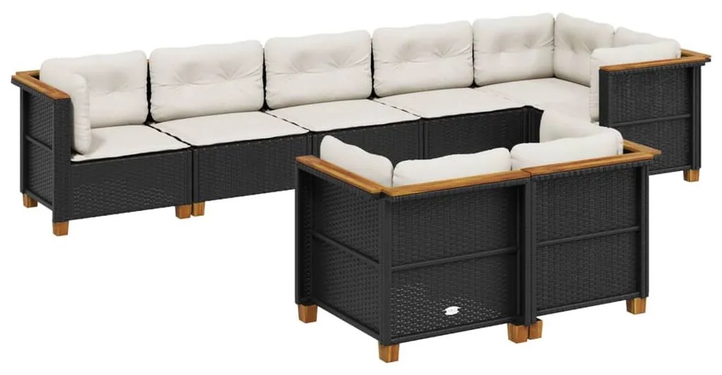 8 részes fekete polyrattan kerti ülőgarnitúra párnákkal