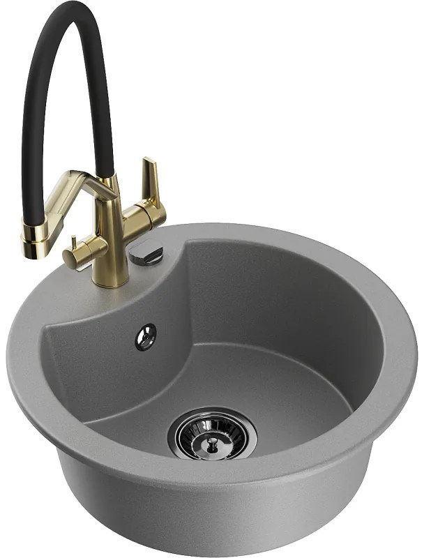 Mexen Diego, 1 kamrás gránit mosogató 488x488x167 mm és Duo mosogató csaptelep, szürke, 6512-71-671701-57-B