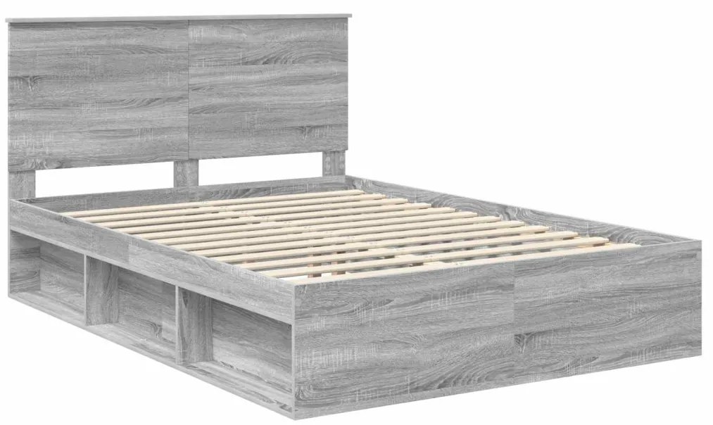 vidaXL Ágykeret fejtámlával Szürke Sonoma 150 x 200 cm Tömör fenyőfa