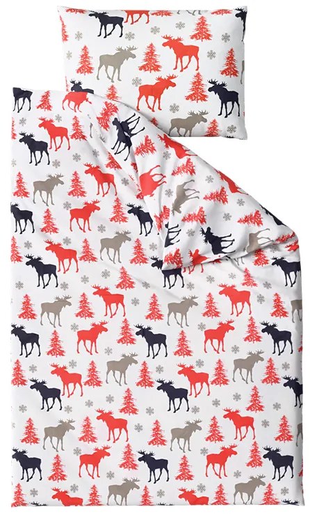 CHRISTMAS MOOSE fehér pamut ágyneműhuzat Ágyneműhuzat mérete: 70 x 90 cm | 140 x 220 cm
