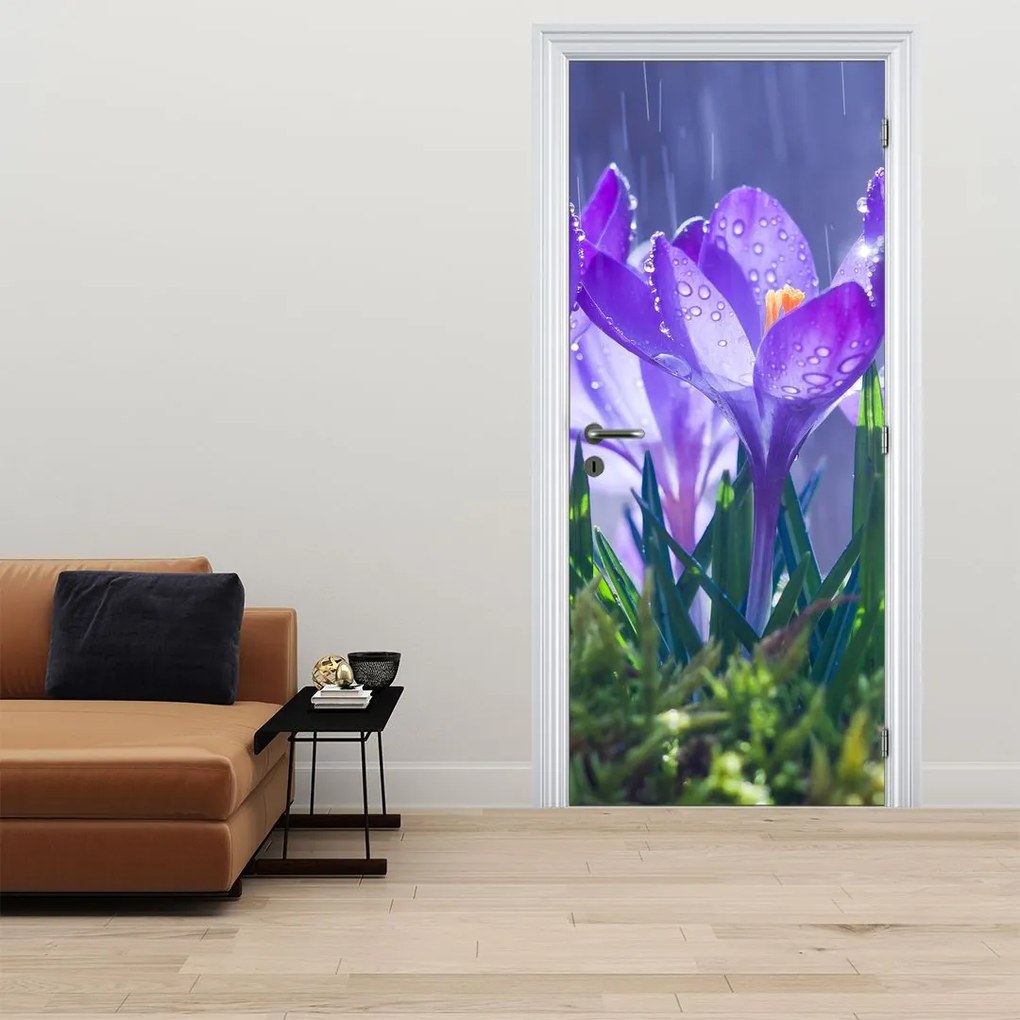 Fotótapéta ajtóra - Virágok az esőben (95x205cm)