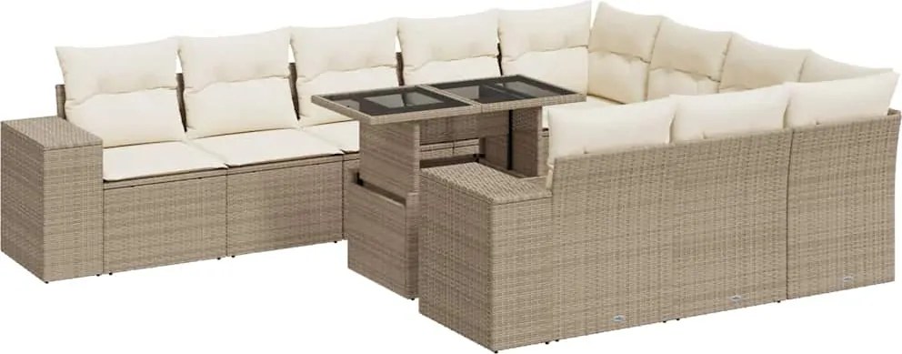 vidaXL 11 részes bézs polyrattan kerti ülőgarnitúra párnákkal