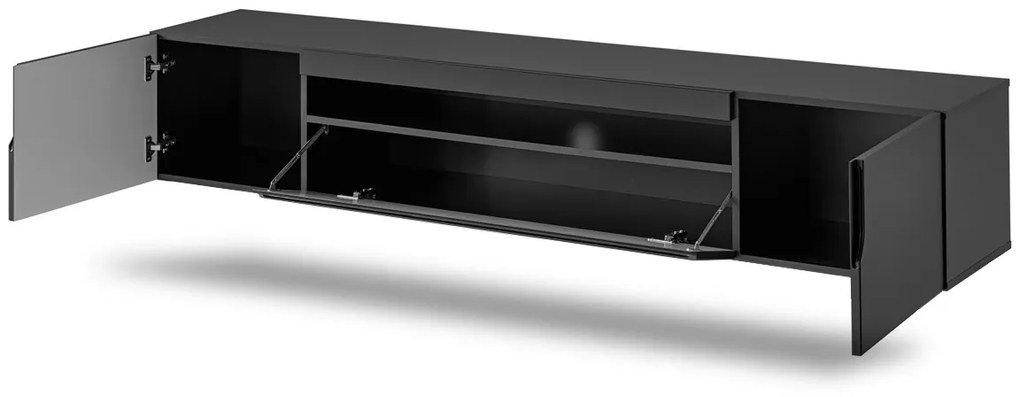 Loftia 200 cm fali TV-szekrény - fekete/fekete matt