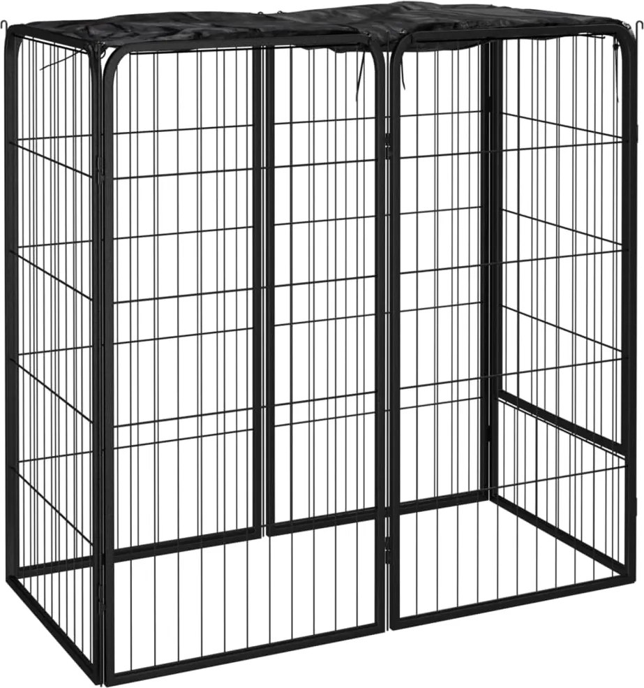 vidaXL 6-paneles fekete porszórt acél kutyakernel 50 x 100 cm