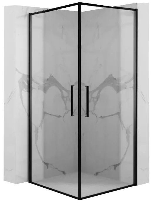 Rea Abra Matte, 2 szárnyas zuhanykabin 90 (ajtó) x 90 (ajtó) x 195 cm, 6mm átlátszó üveg, fekete profil, REA-K5502