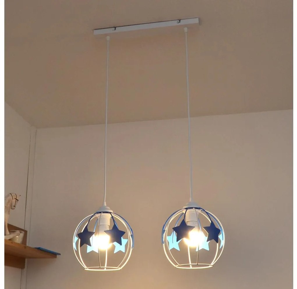 Gyerek csillár zsinóron STARS 2xE27/15W/230V kék/fehér