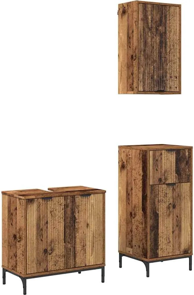 vidaXL Fürdőszoba bútor szett fiókkal 3 pcs Öreg fa Mérnöki fa és fém