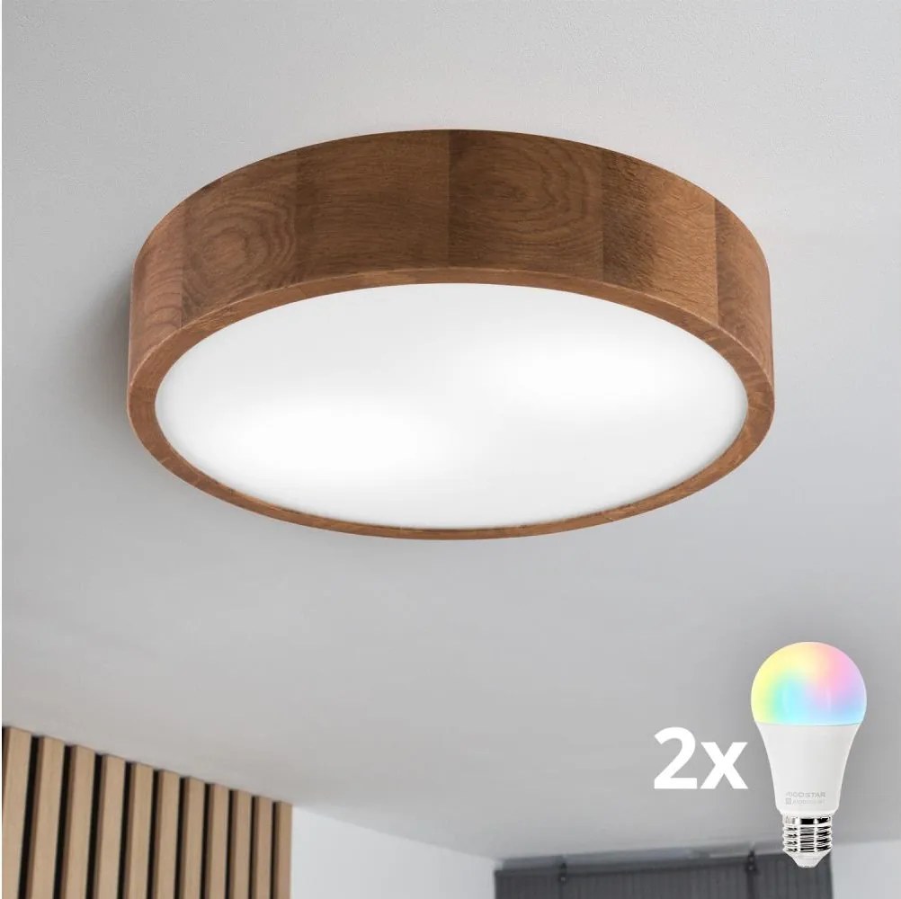 Brilagi - CARVALHO LED RGBW dimmelhető mennyezeti lámpa, 2xE27/9W/230V, Wi-Fi, tölgy, átm. 37,5 cm