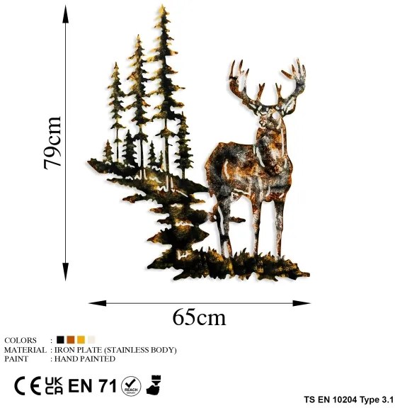 Fali dekoráció 65x79 cm szarvas fém