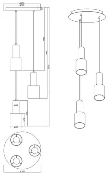 Trio - Csillár zsinóron WAILER 3xGU10/5W/230V szürke