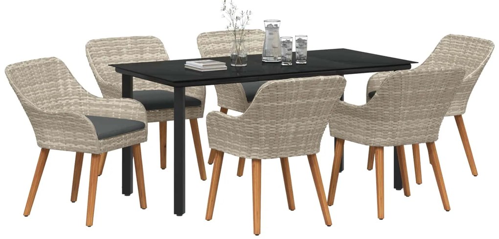 vidaXL Kert étkező szett párnával 7 pcs Világosszürke polirattan