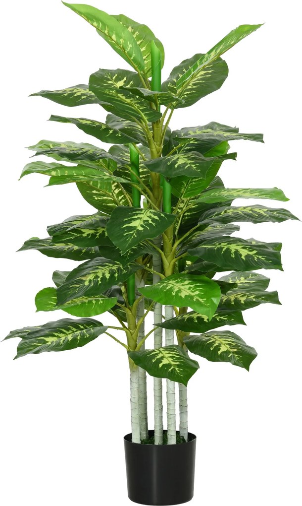 HOMCOM Mesterséges Dieffenbachia 120 cm, Nagy Mesterséges Növény, Cserépben, Mesterséges Fa Mesterséges Fűvel Nappali és Hálószoba Dekorációhoz, Kerth