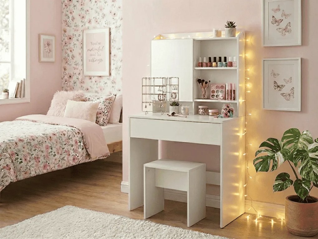 Fésülködőasztal tükörrel LUNAVI 70x40 cm, fehér