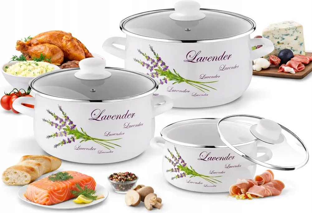 Zománcozott edénykészlet 6 részes Fedél Fogantyúk Indukciós Gáz Robusztus